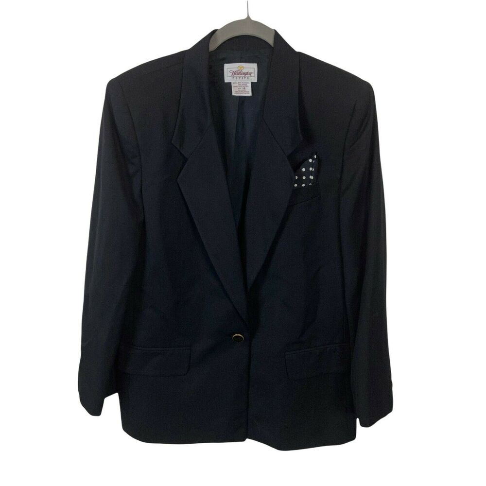 Boyfriend Blazer Vintage 80s Worthington Black Polka Dot Pocket Size 14 P NWT
